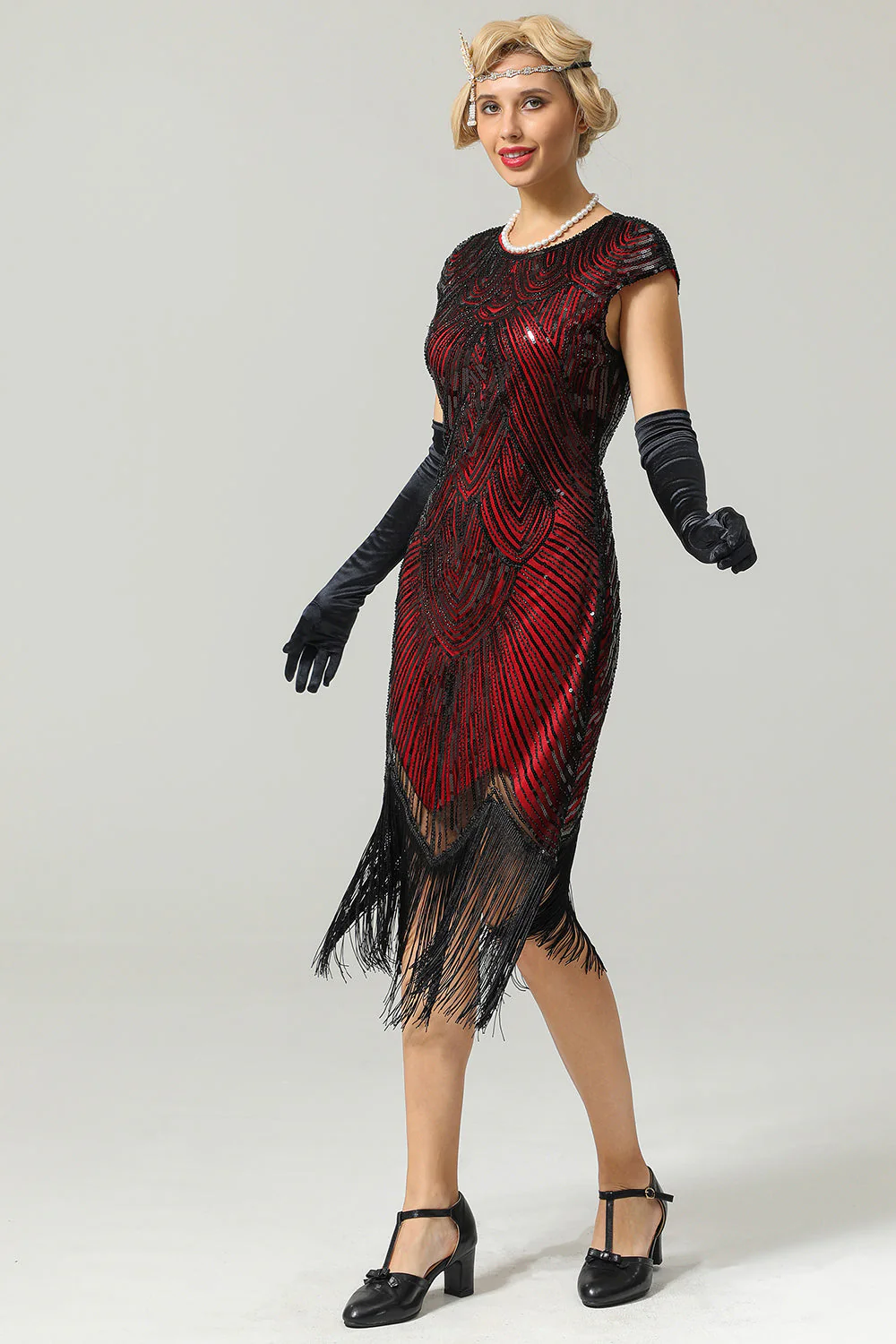 Black Gatsby Glitter Fringe 1920s Flapper Dress - Image 8