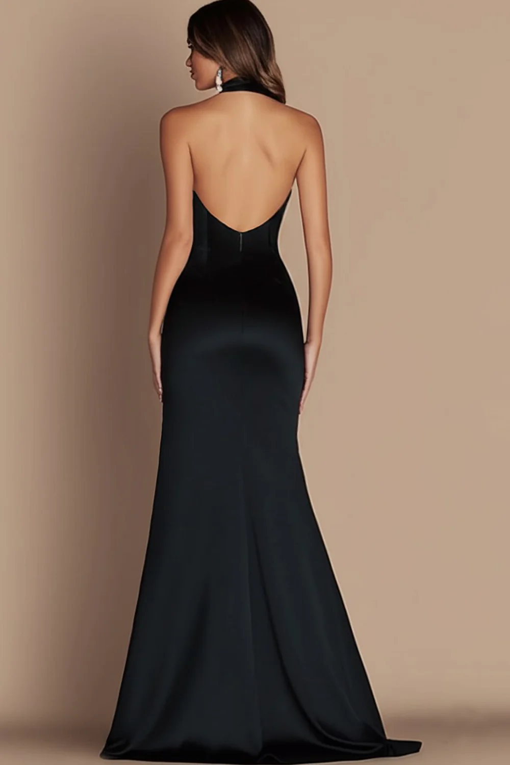 Black Halter Cut Out Mermaid Gala Dress with Slit - Image 2