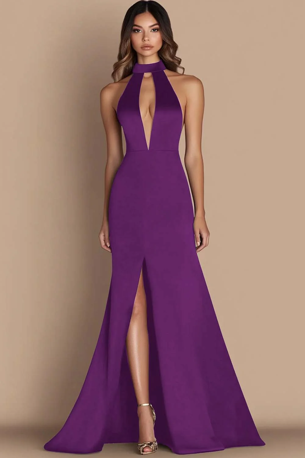 Black Halter Cut Out Mermaid Gala Dress with Slit - Image 8