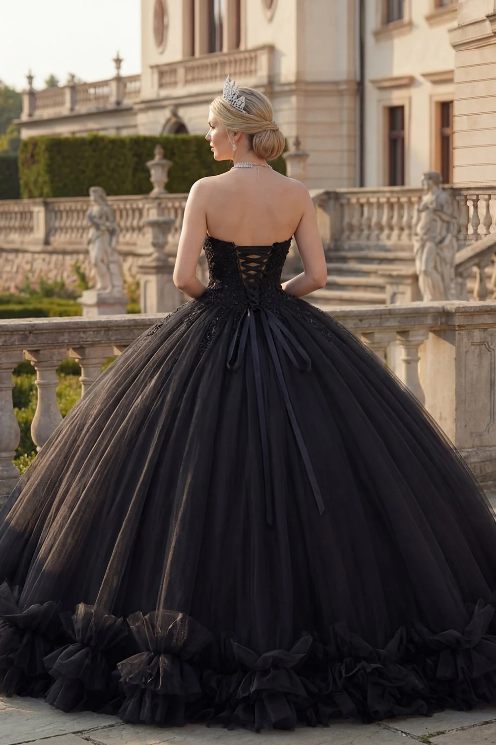 Black Halter Neck Ball Gown Glitter Princess Quinceanera Dress - Image 2