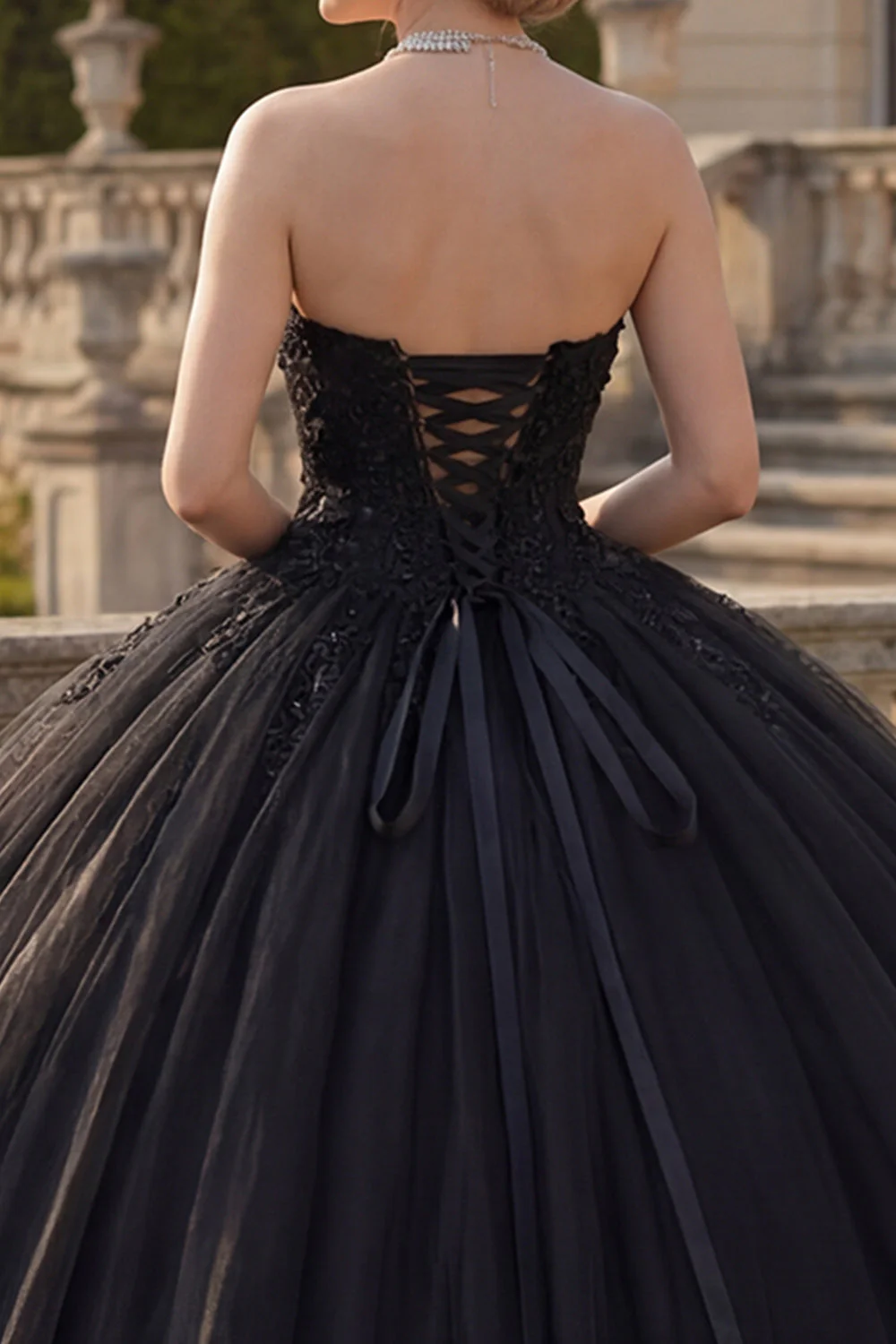 Black Halter Neck Ball Gown Glitter Princess Quinceanera Dress - Image 4