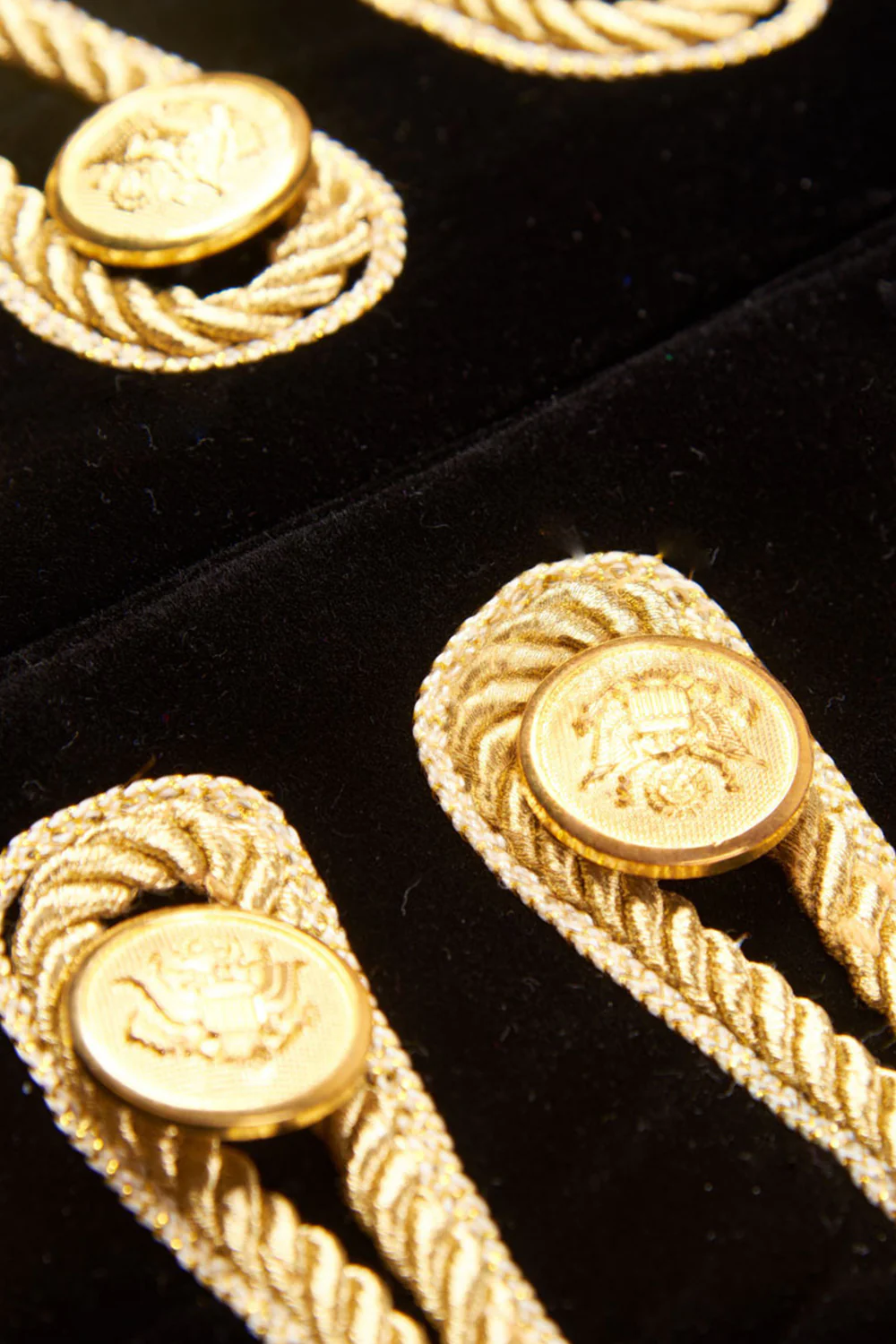 Black High Stand Collar Single Breasted Gold Cord Braided Military Jacket - Image 5