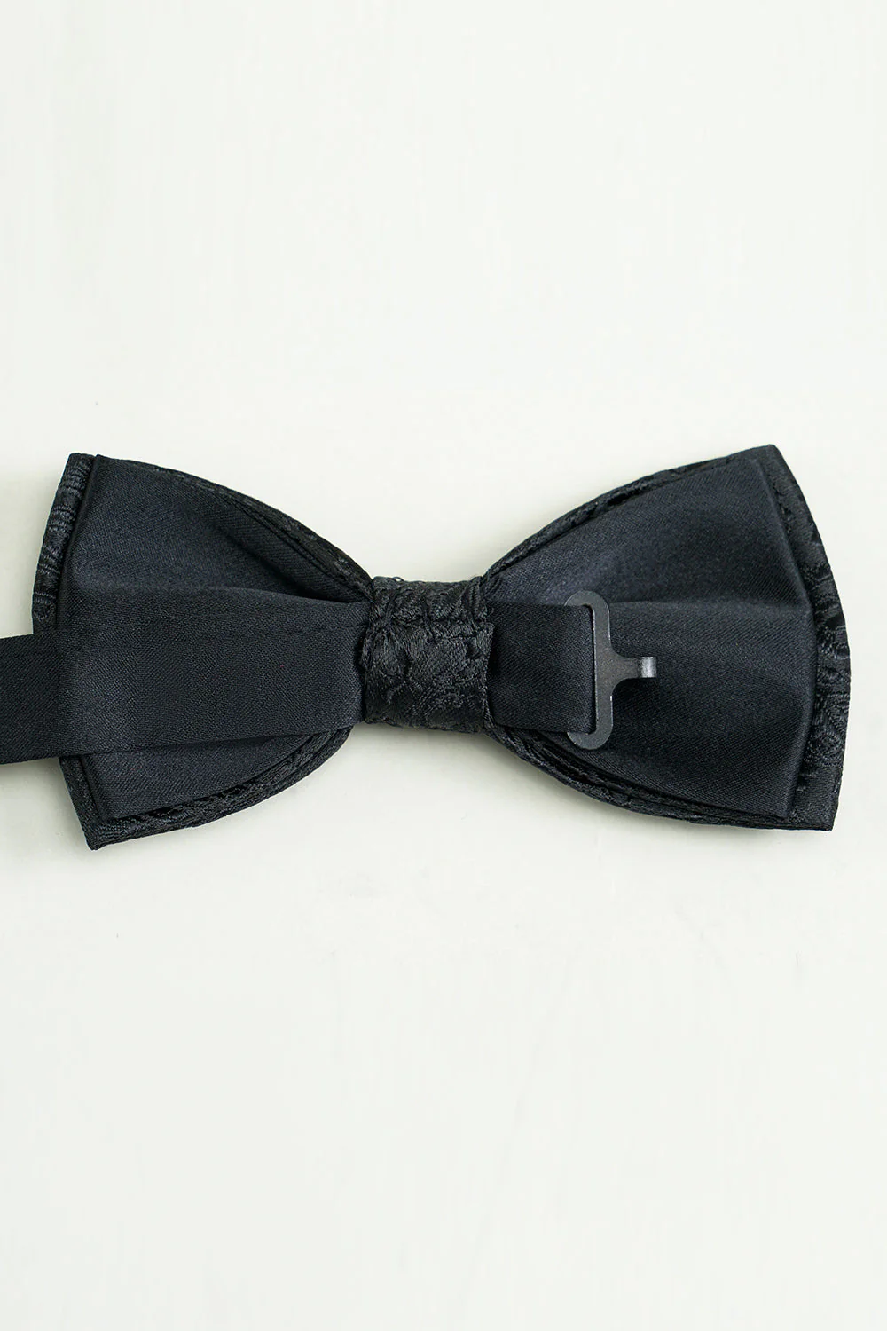 Black Jacquard Satin Bow Tie Pocket Square Set - Image 3