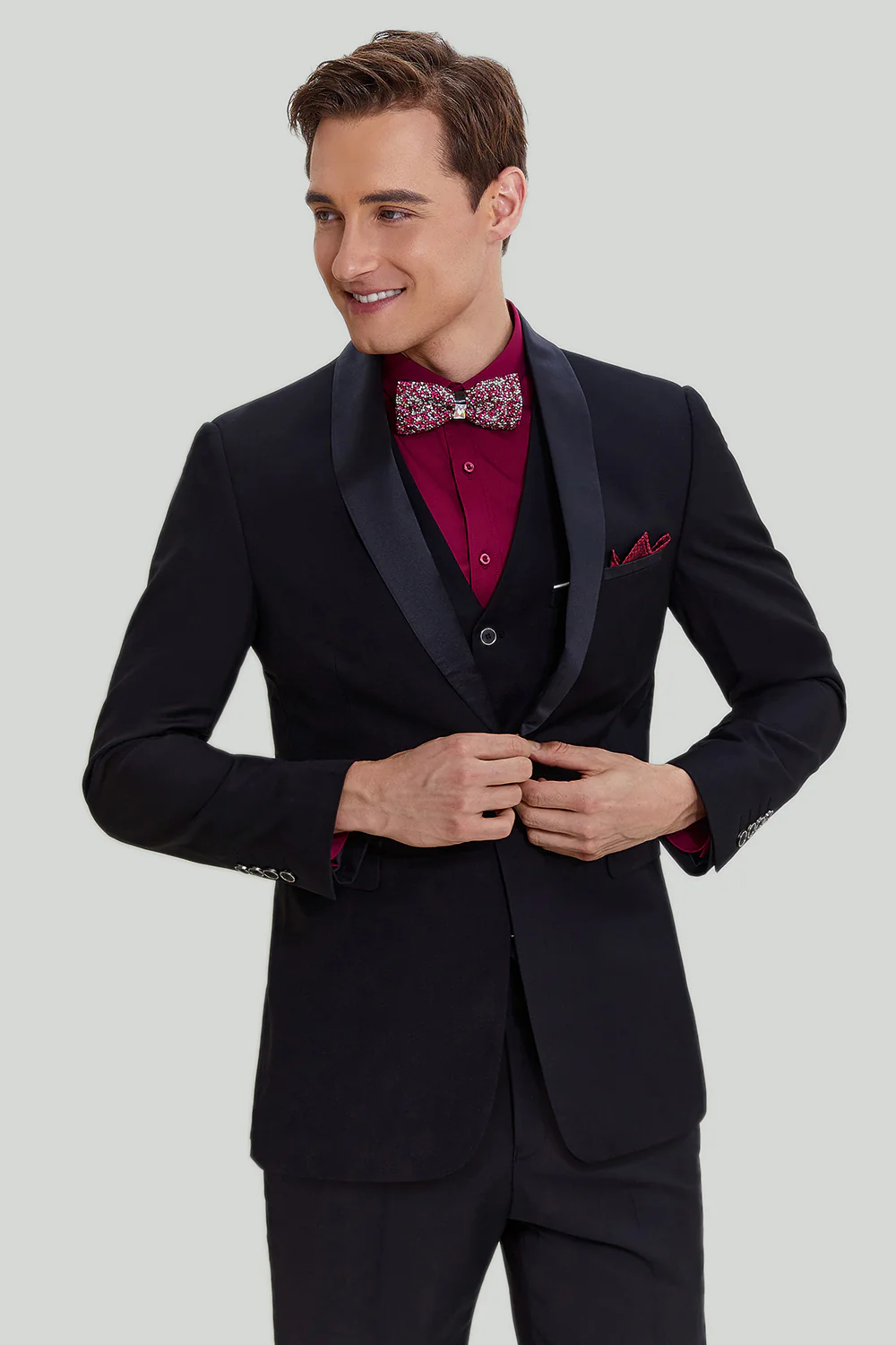 Black Men's 3 Piece Slim Fit Shawl Lapel Suit - Image 4