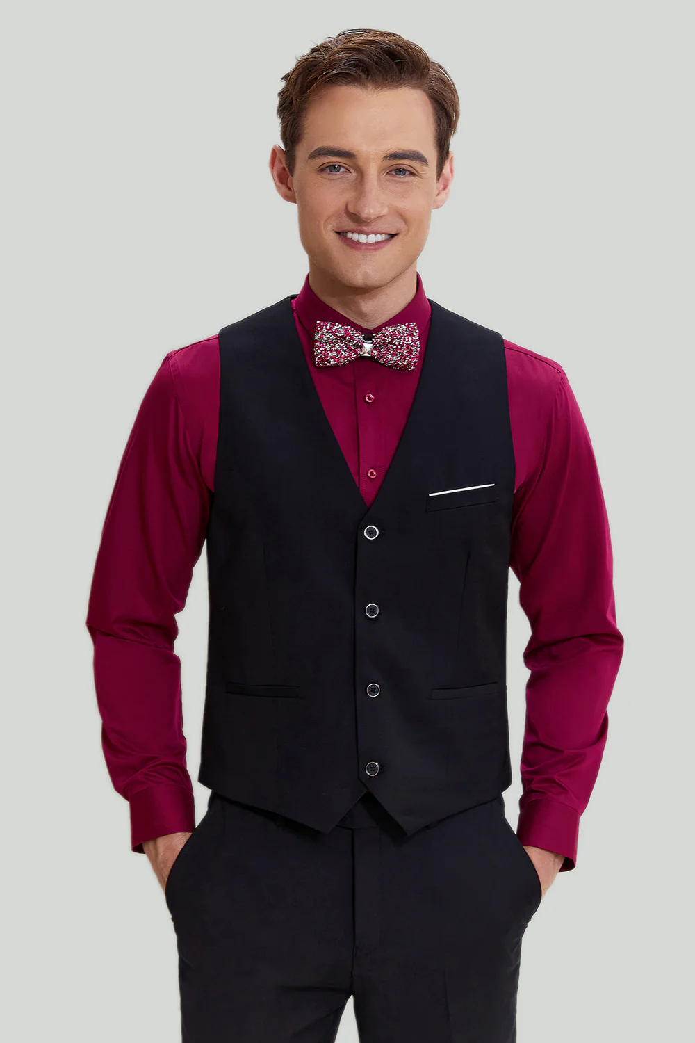 Black Men's 3 Piece Slim Fit Shawl Lapel Suit - Image 5