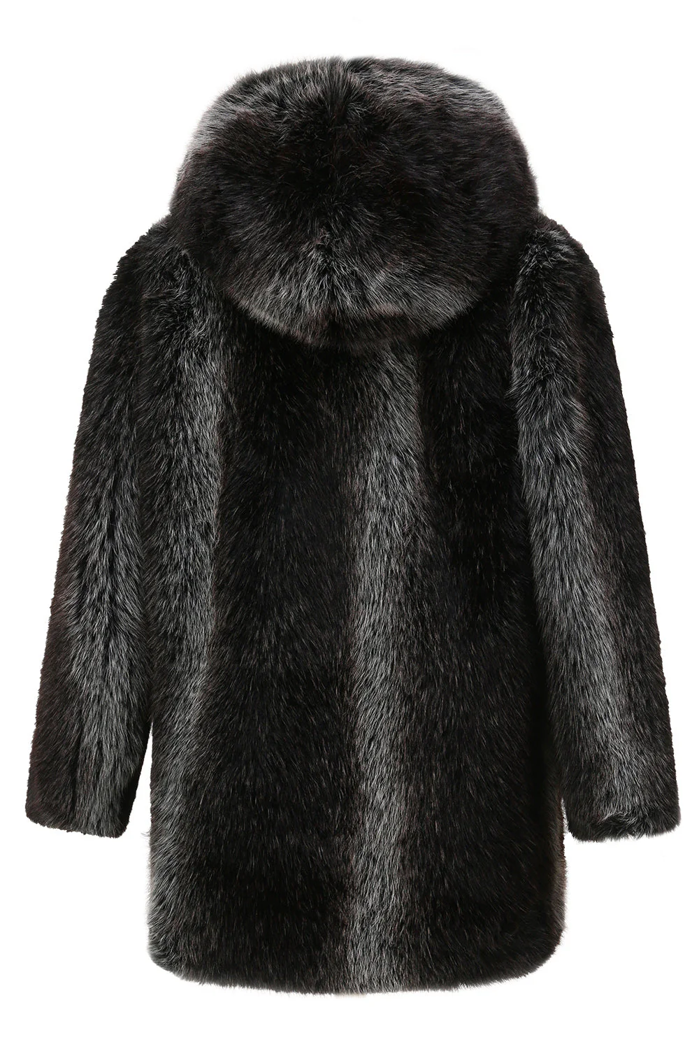 Black Men's Winter Puffy Long Sleeve Hooded Faux Fur Coat - Image 3