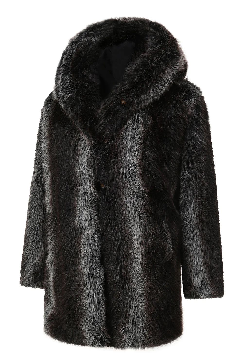 Black Men's Winter Puffy Long Sleeve Hooded Faux Fur Coat - Image 4