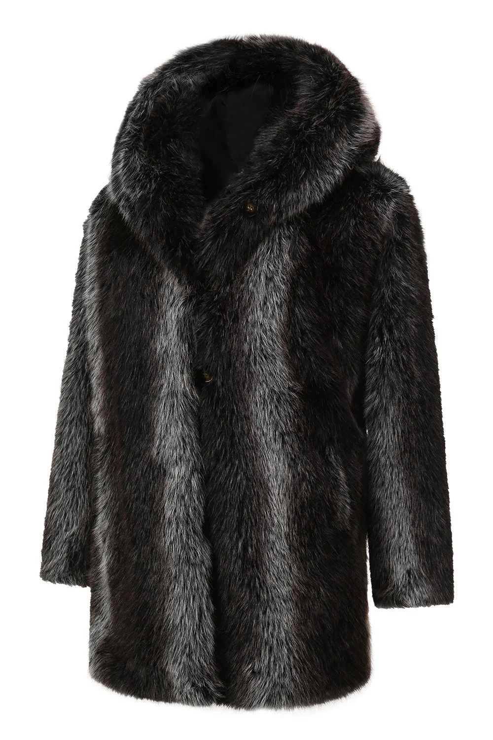 Black Men's Winter Puffy Long Sleeve Hooded Faux Fur Coat - Image 5
