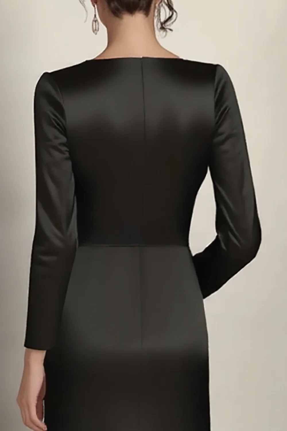 Black Mermaid Long Sleeves Satin Ruched Long Mother of the Bride Dress - Image 4