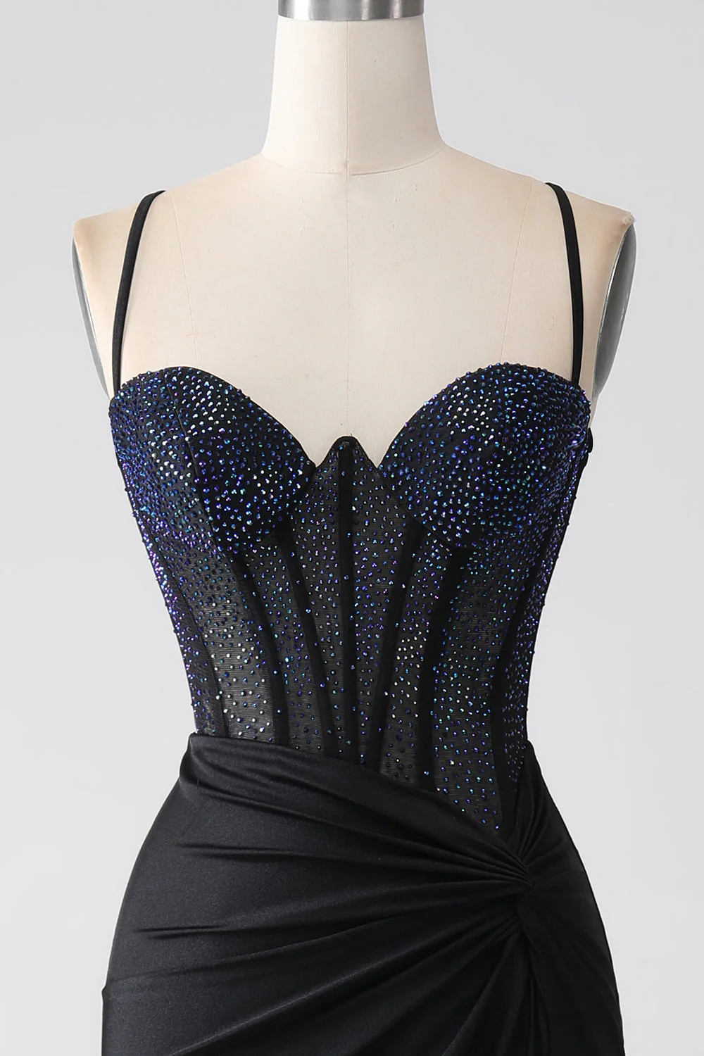 Black Mermaid Spaghetti Straps Long Corset Prom Dress With Beading - Image 4