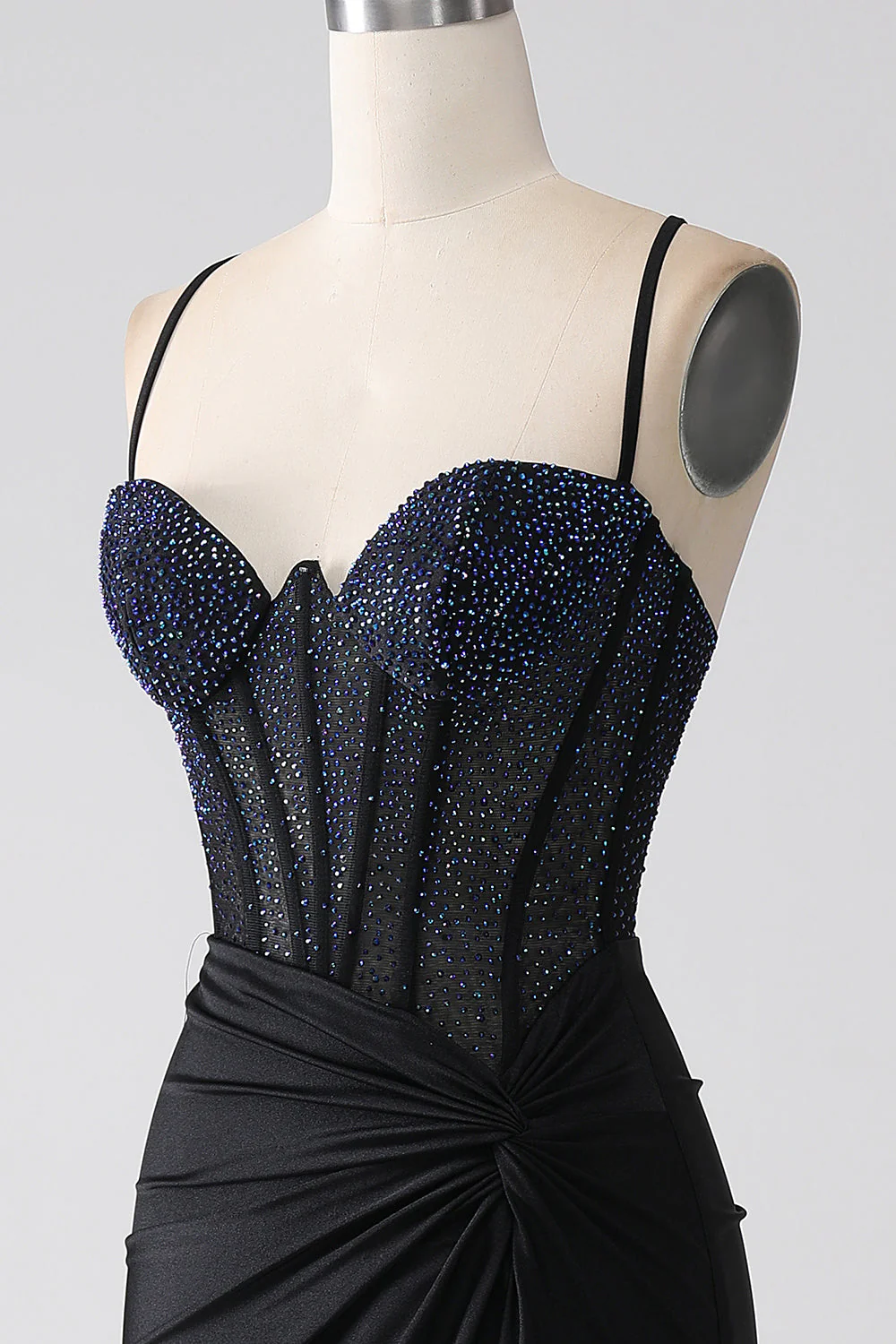 Black Mermaid Spaghetti Straps Long Corset Prom Dress With Beading - Image 6