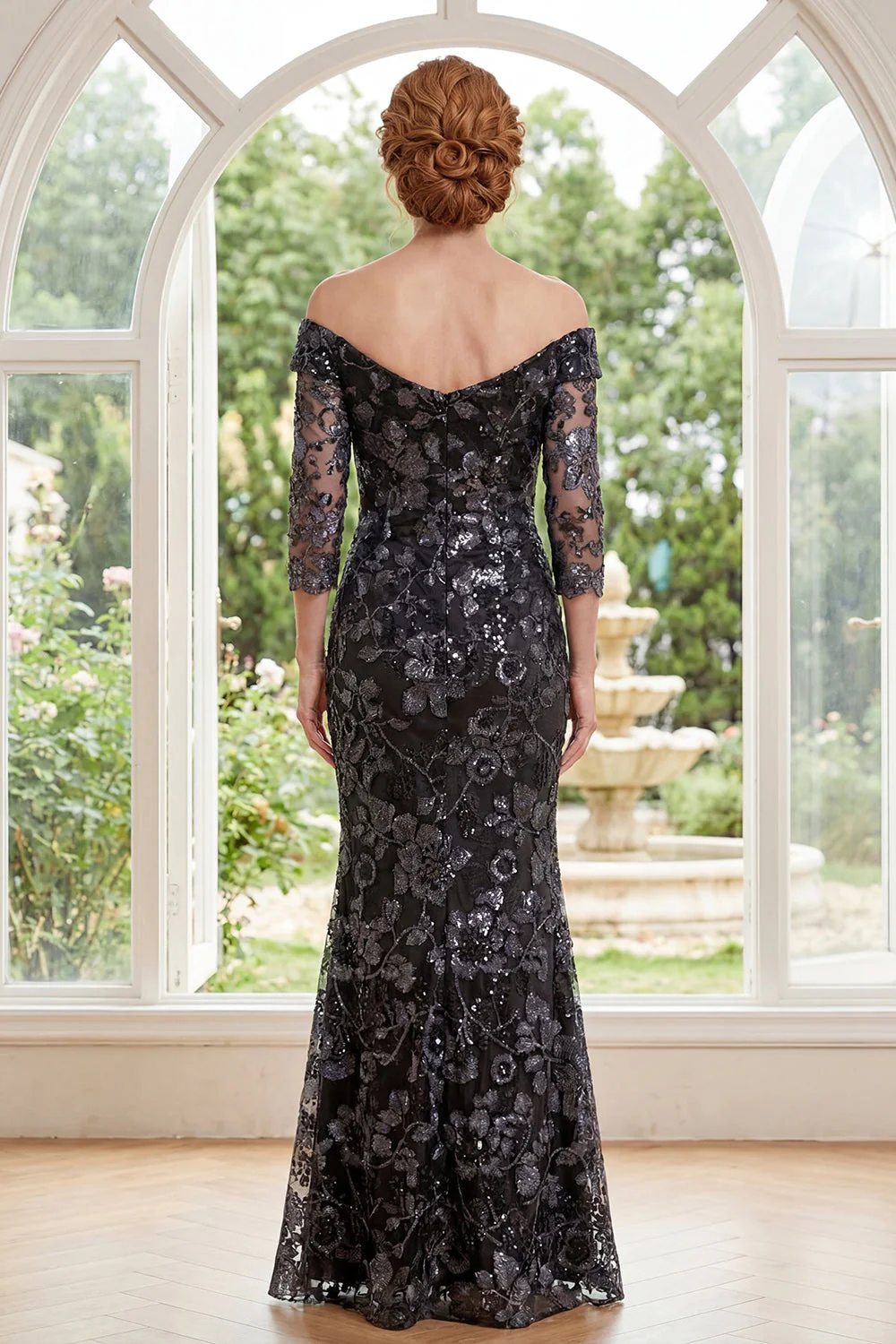 Black Mermaid Off the Shoulder Long Mother Of the Bride Dress with Beading - Image 2