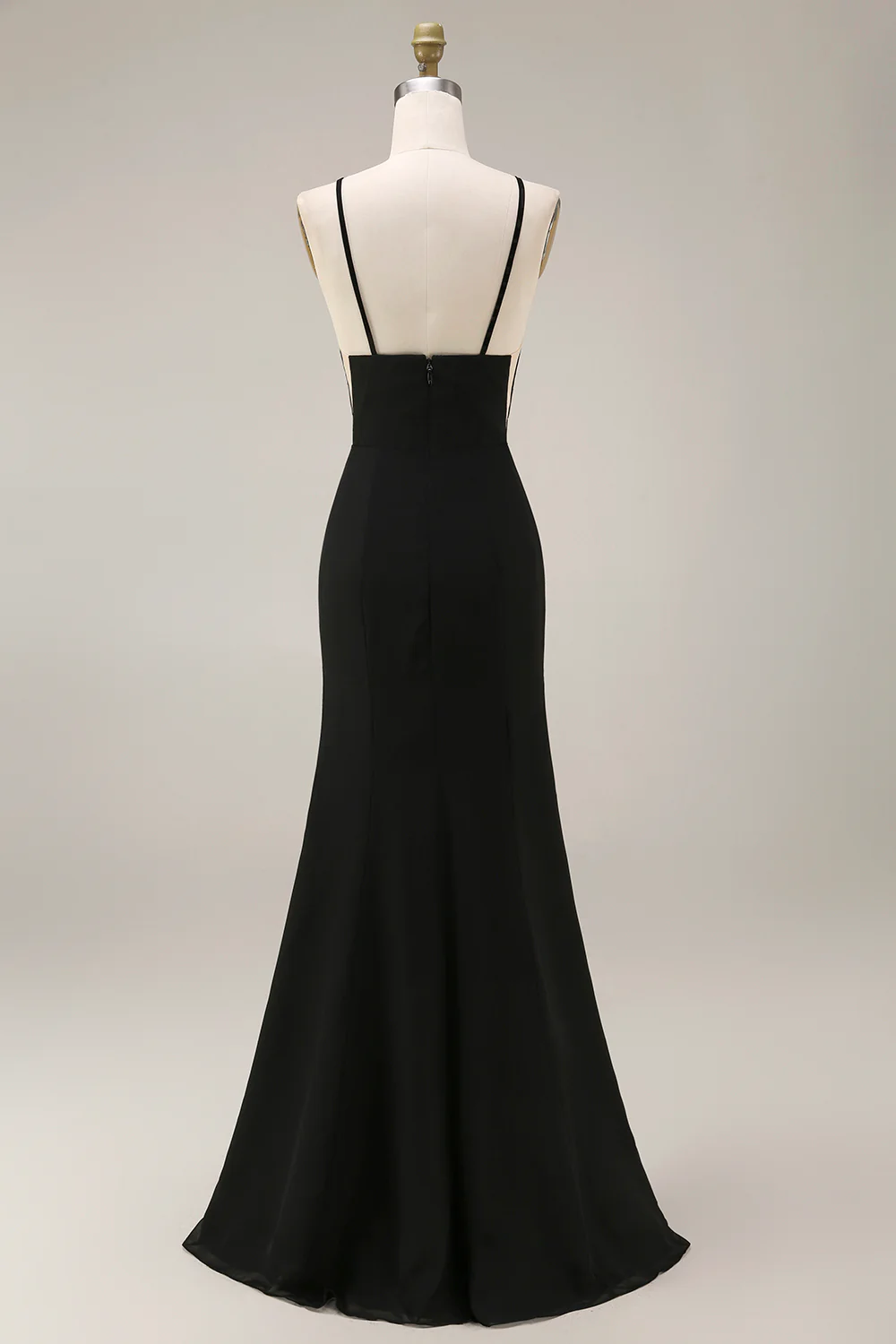 Black Mermaid V-Neck Satin Long Evening Dress with Lace - Image 2