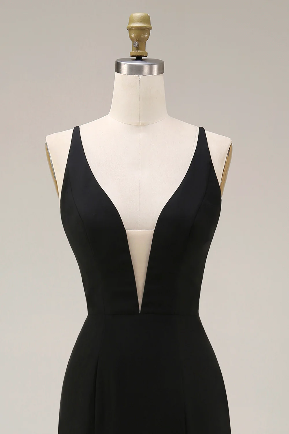 Black Mermaid V-Neck Satin Long Evening Dress with Lace - Image 6