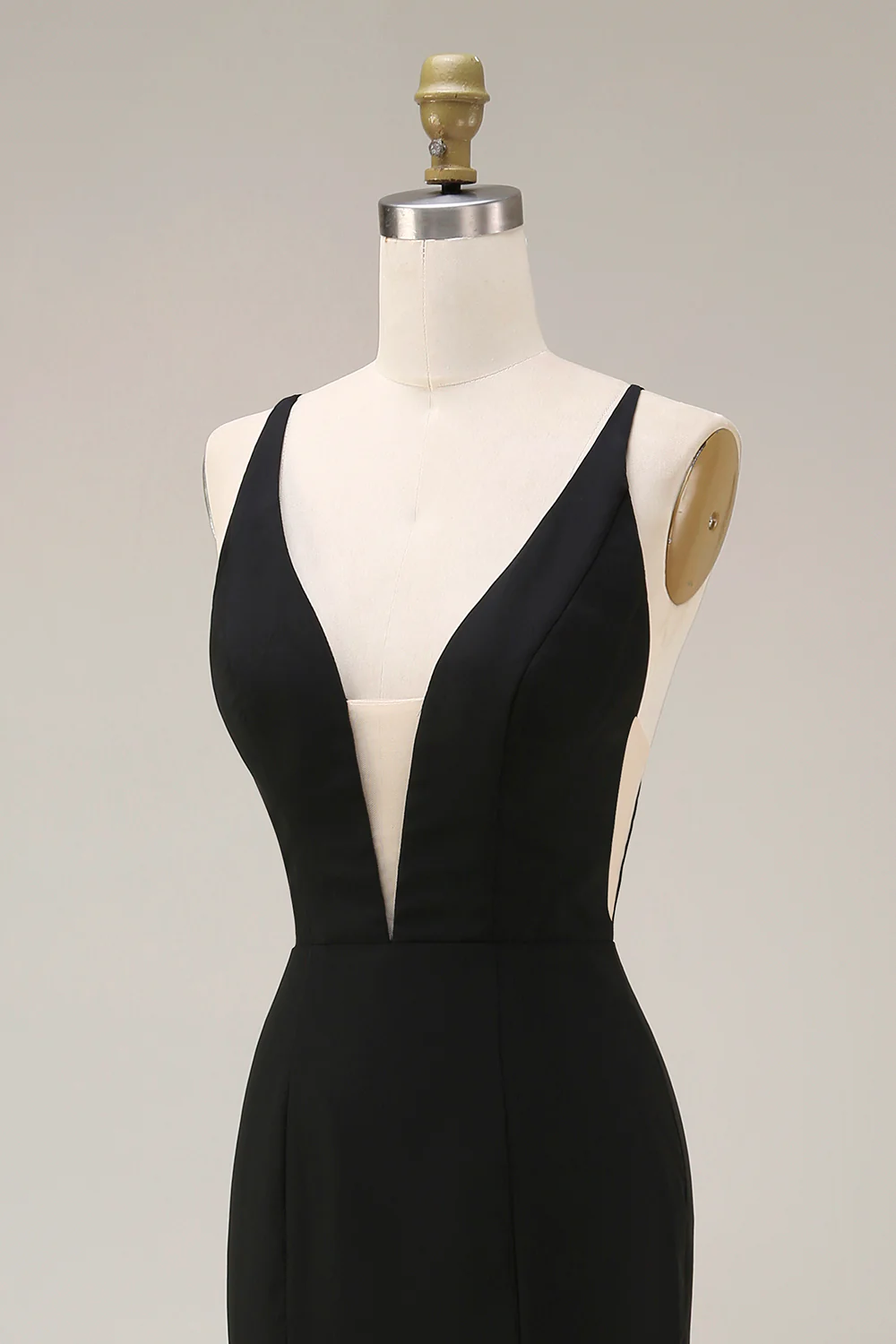 Black Mermaid V-Neck Satin Long Evening Dress with Lace - Image 8