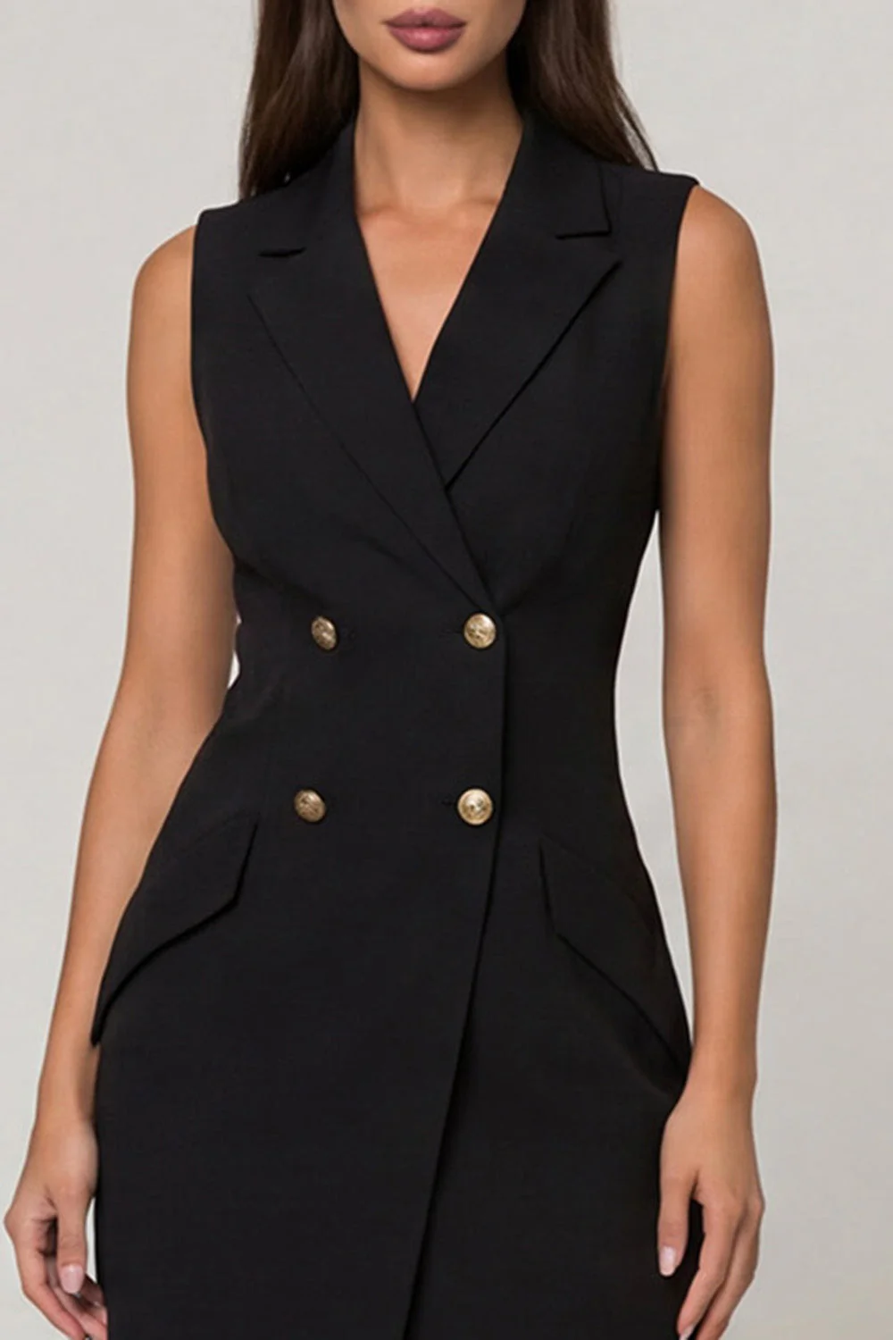 Black Bodycon Notched Lapel Double Breasted Short Work Dress - Image 3