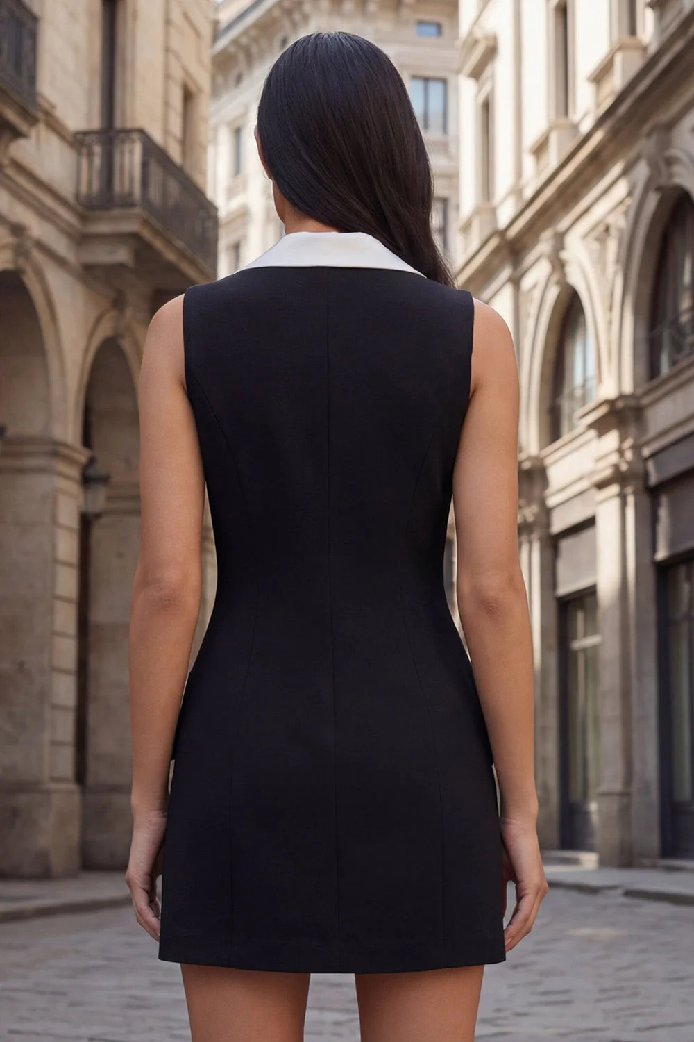 Black Bodycon Notched Lapel Double Breasted Short Business Dress - Image 2