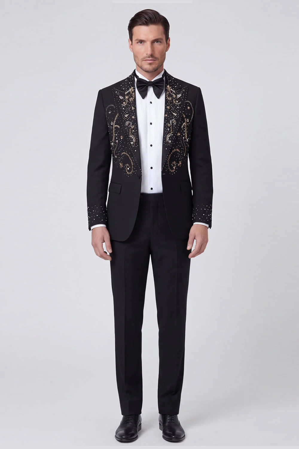 Black One Button Peaked Lapel Beaded Men's Blazer