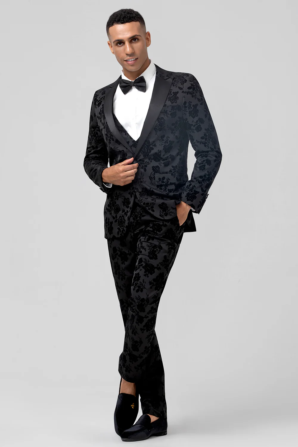 Black Peak Lapel 3 Pieces Floral Men's Suits - Image 3