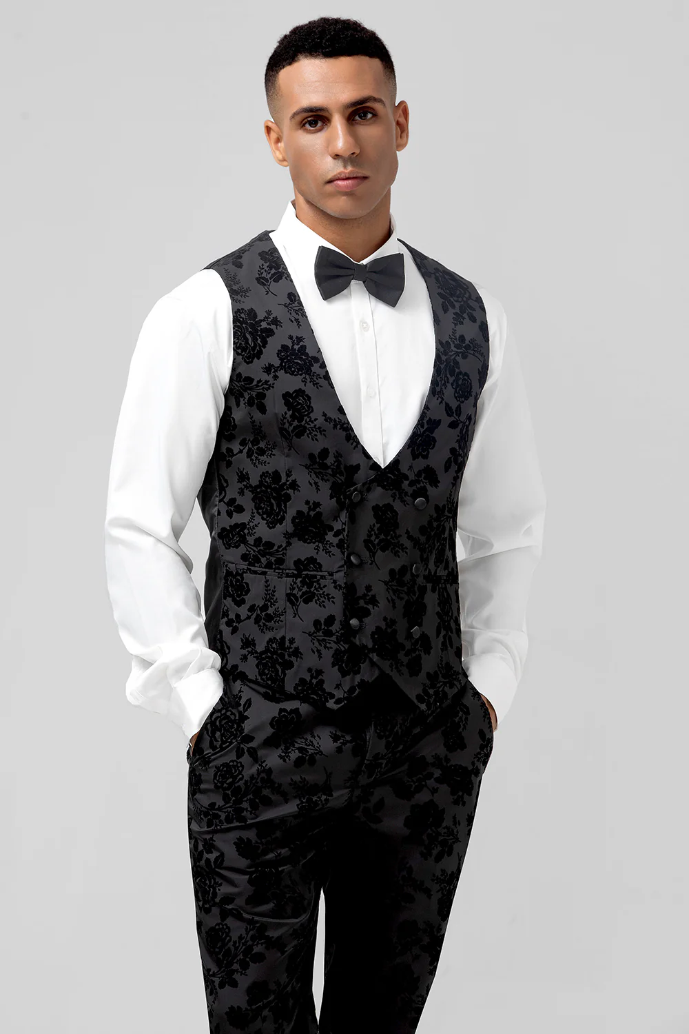 Black Peak Lapel 3 Pieces Floral Men's Suits - Image 4