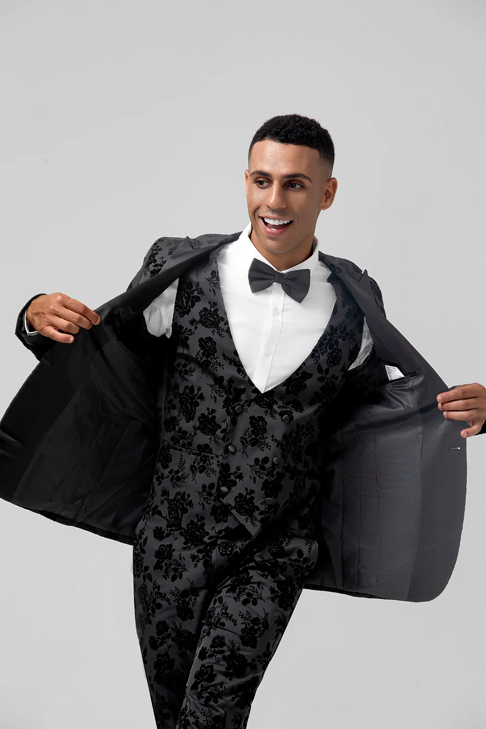 Black Peak Lapel 3 Pieces Floral Men's Suits - Image 7
