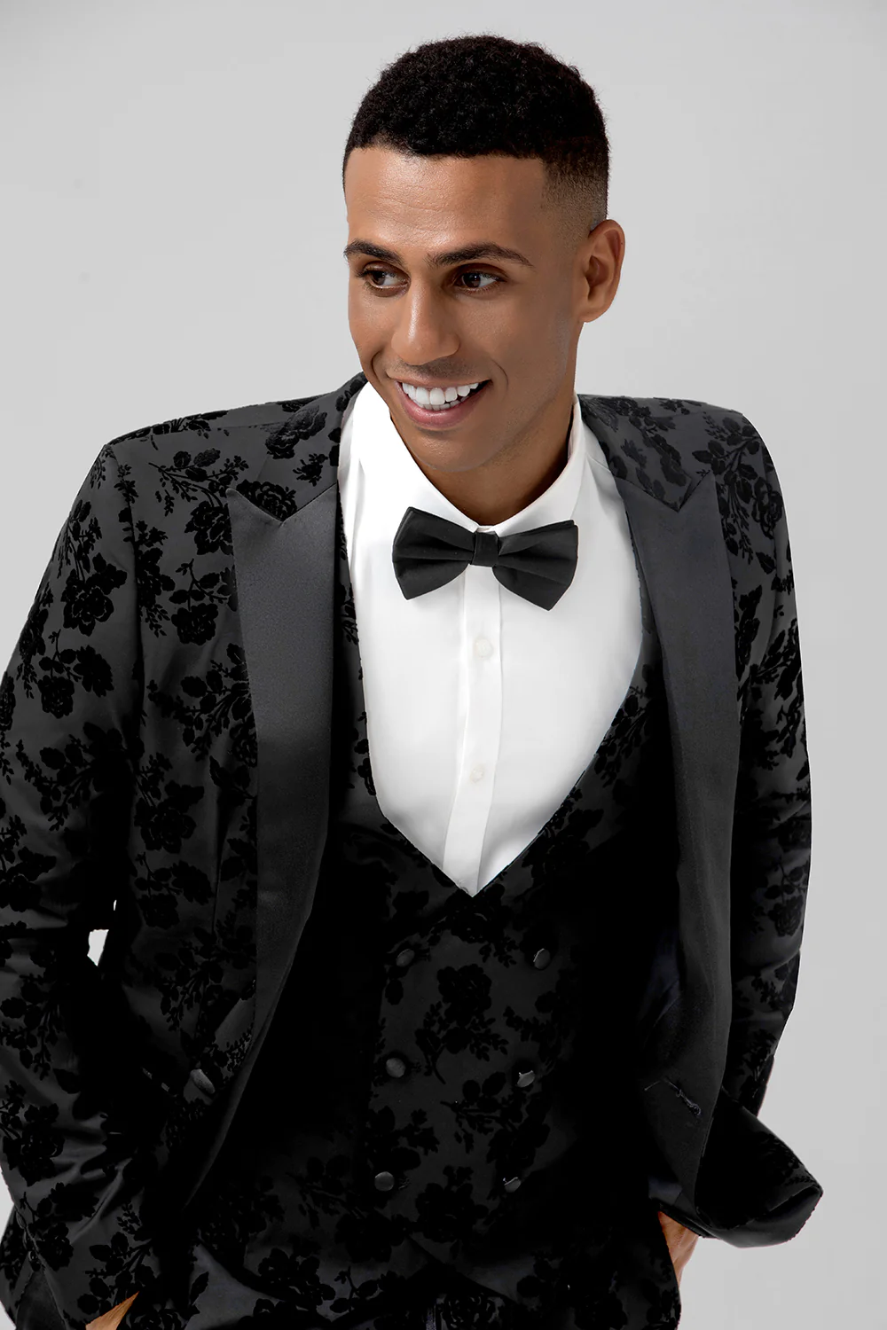 Black Peak Lapel 3 Pieces Floral Men's Suits - Image 8