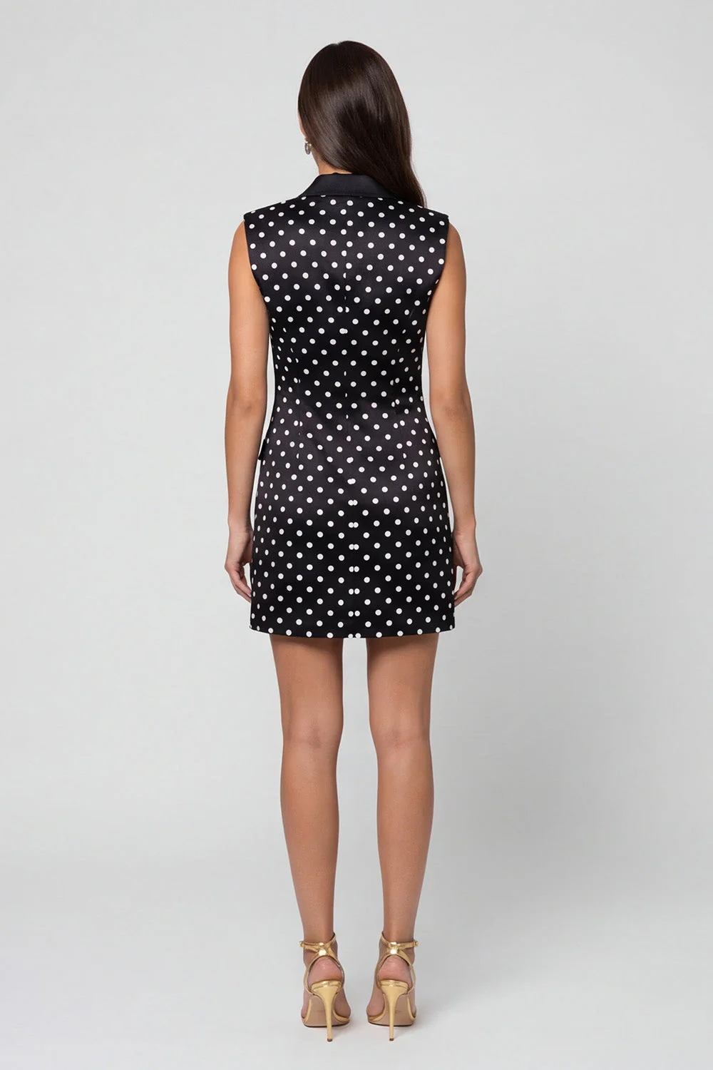 Black Polka Dots Peaked Lapel Double Breasted Short Work Dress - Image 2