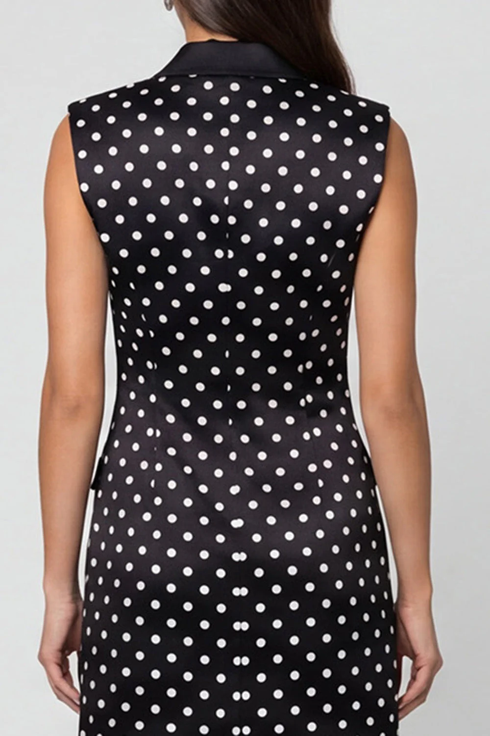 Black Polka Dots Peaked Lapel Double Breasted Short Work Dress - Image 4