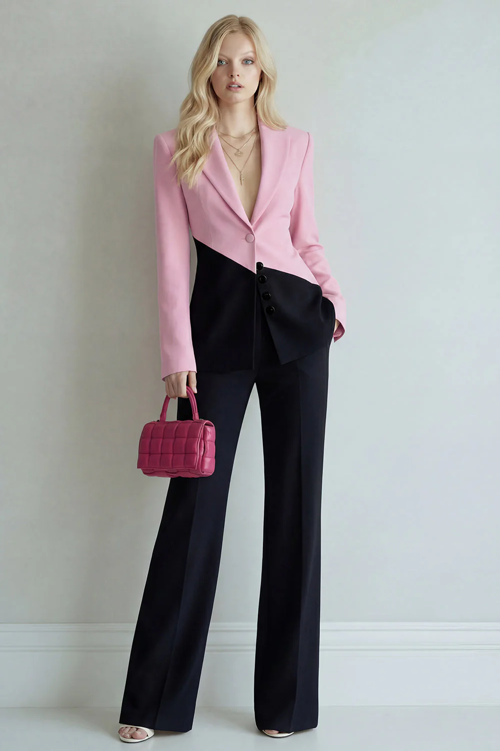 Black Pink Patchwork Single Breasted 2 Piece Notched Lapel Prom Suits