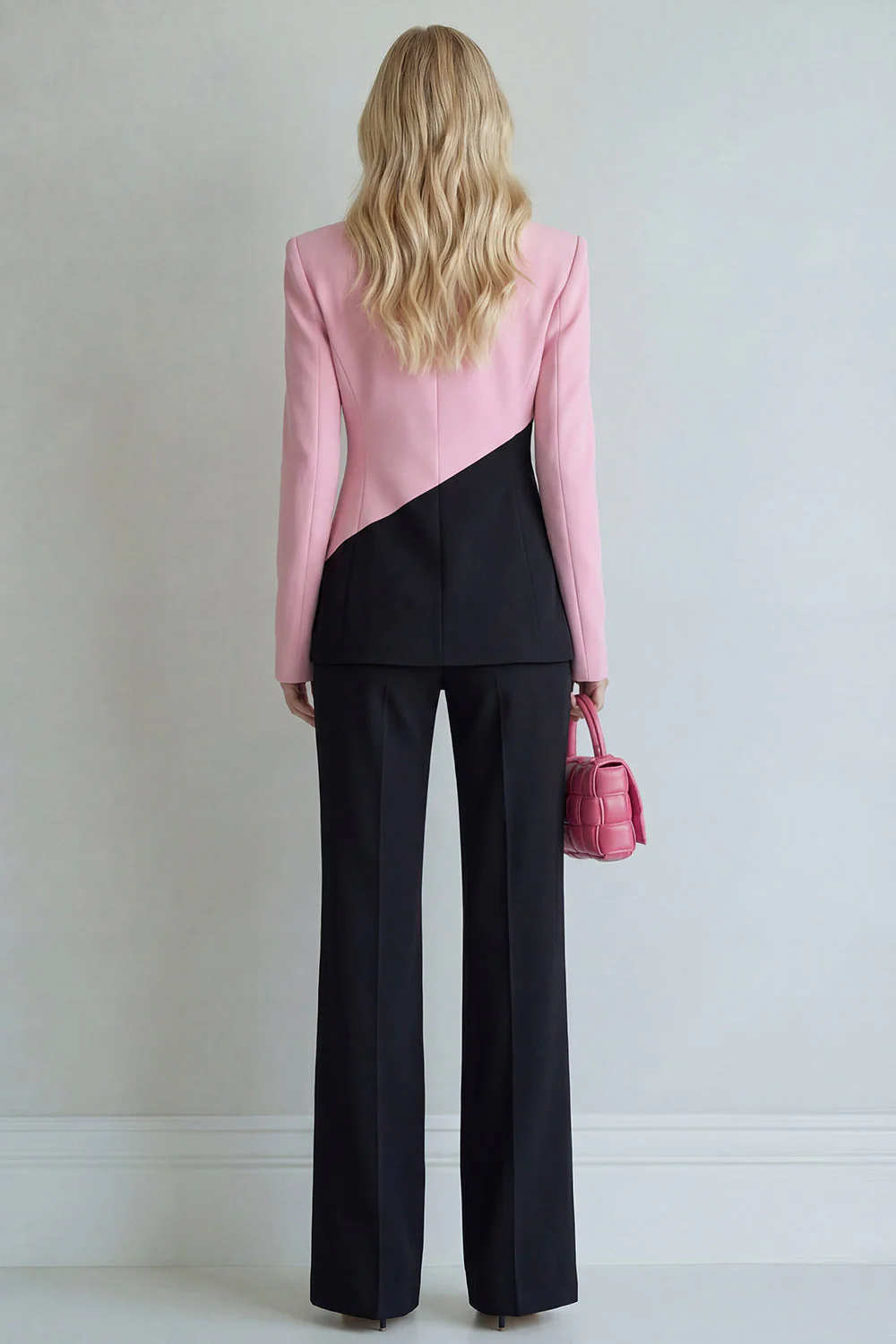 Black Pink Patchwork Single Breasted 2 Piece Notched Lapel Prom Suits - Image 2