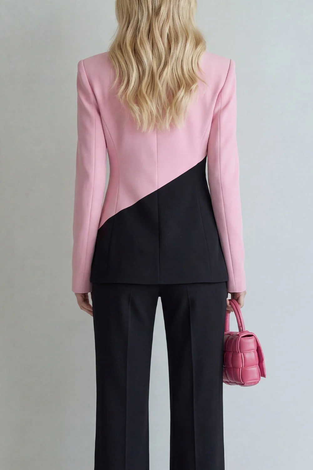 Black Pink Patchwork Single Breasted 2 Piece Notched Lapel Prom Suits - Image 4