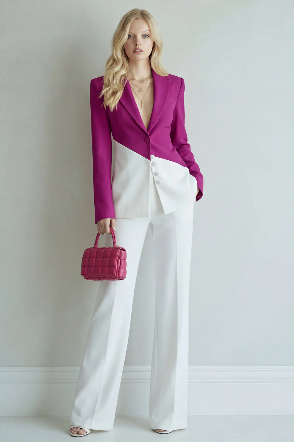 Black Pink Patchwork Single Breasted 2 Piece Notched Lapel Prom Suits - Image 5