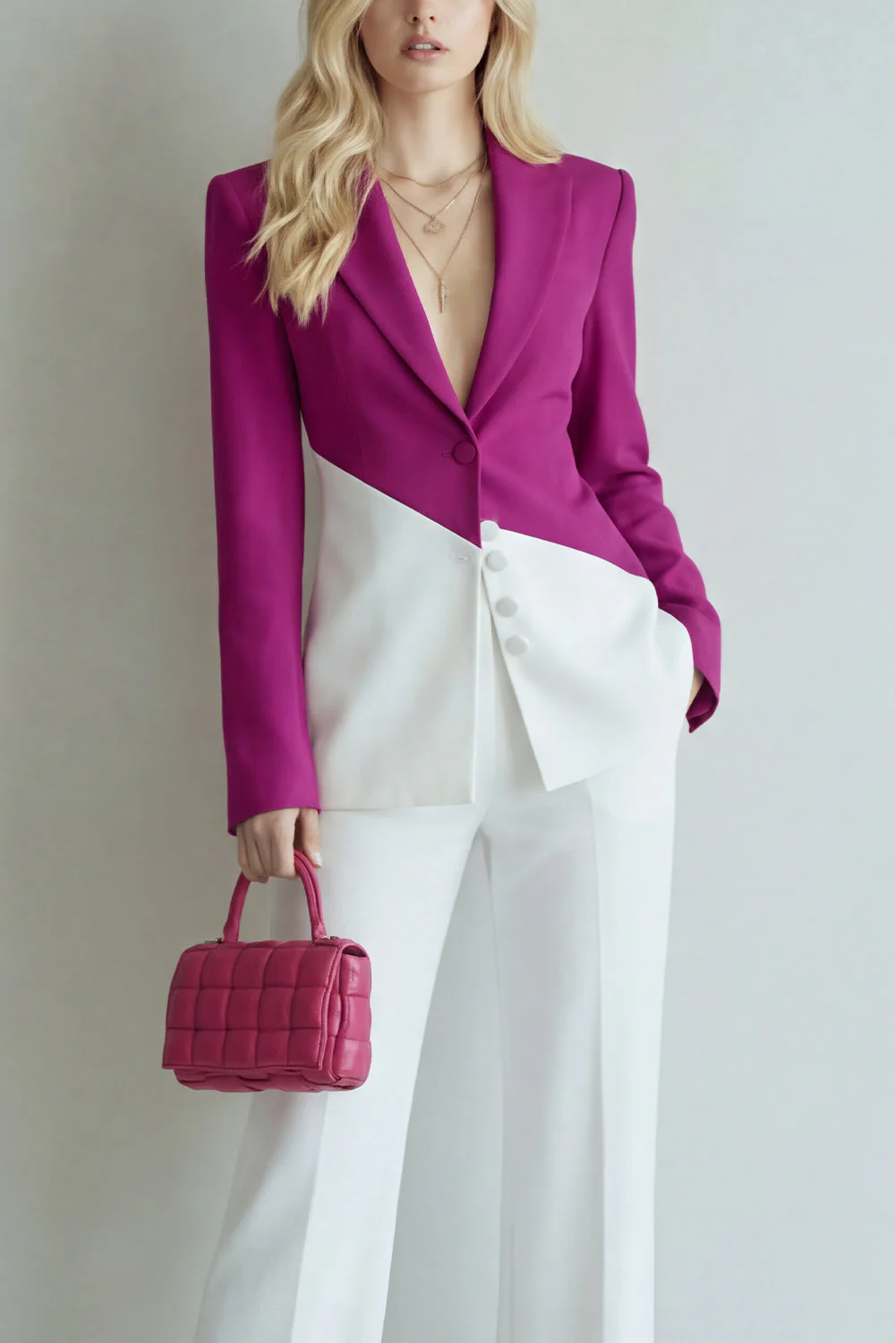 Black Pink Patchwork Single Breasted 2 Piece Notched Lapel Prom Suits - Image 7