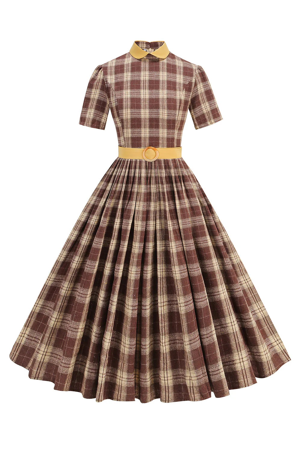 Black Plaid A-Line Peter Pan Collar Midi 1950s Dress - Image 4