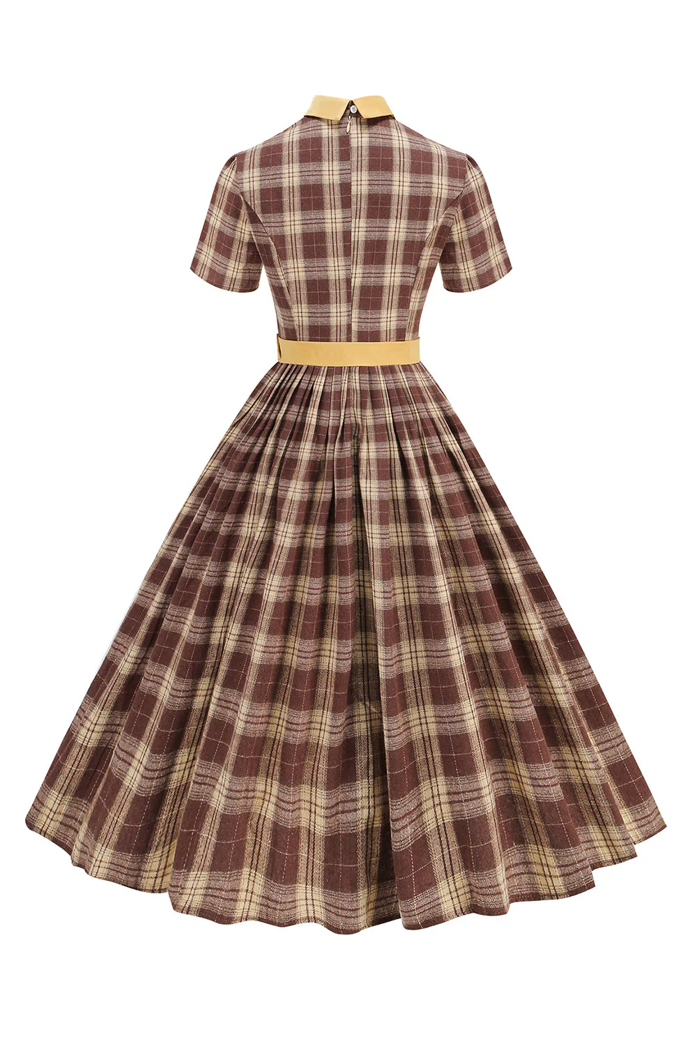 Black Plaid A-Line Peter Pan Collar Midi 1950s Dress - Image 5