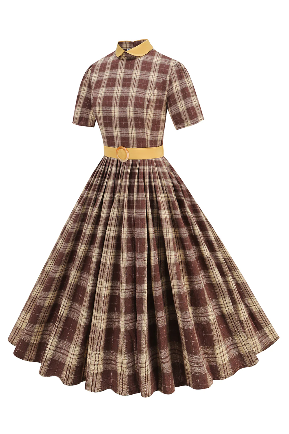Black Plaid A-Line Peter Pan Collar Midi 1950s Dress - Image 7