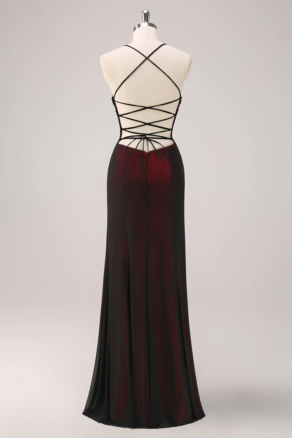 Black Red Spaghetti Straps Mermaid Bridesmaid Dress with Beading - Image 2