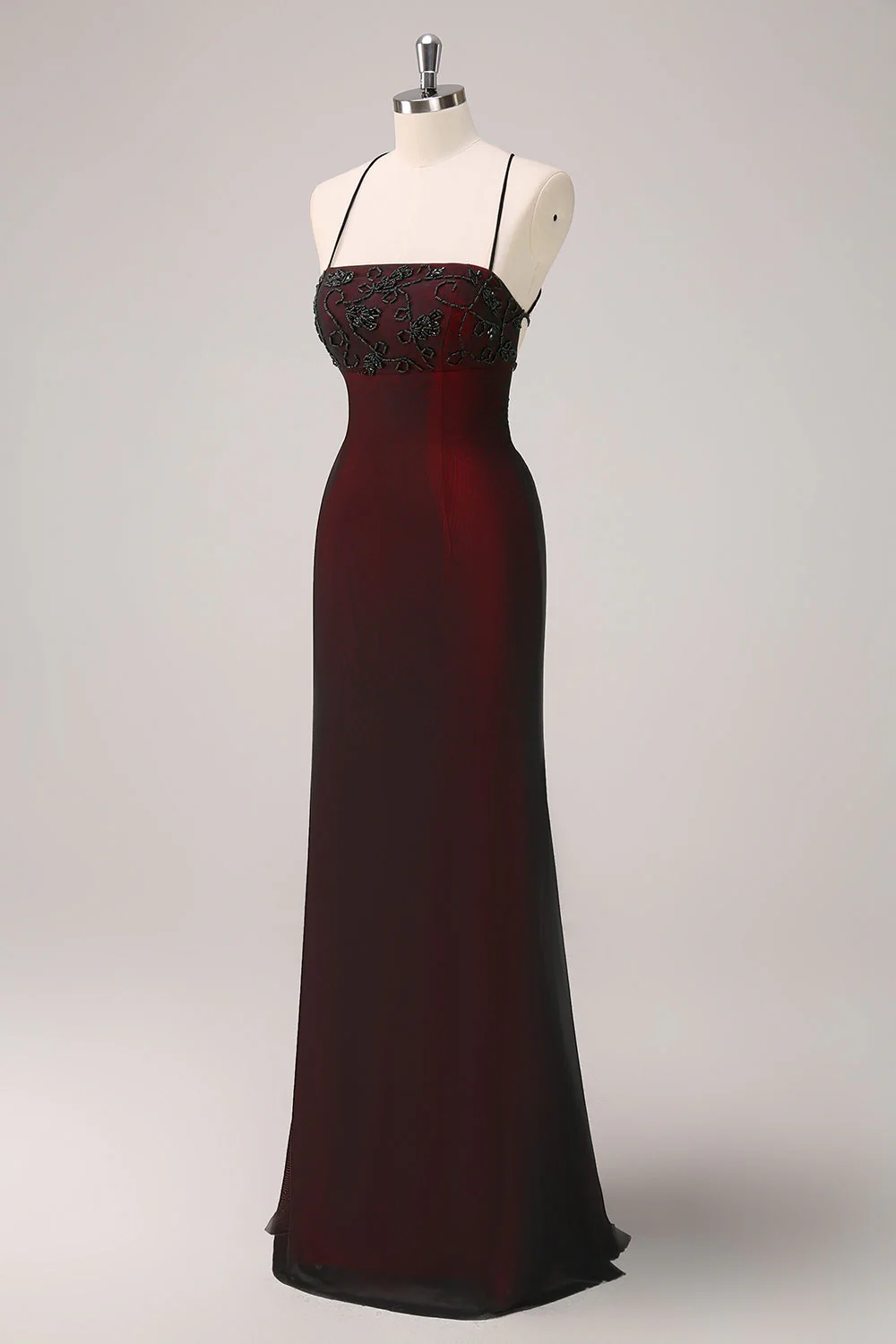 Black Red Spaghetti Straps Mermaid Bridesmaid Dress with Beading - Image 3