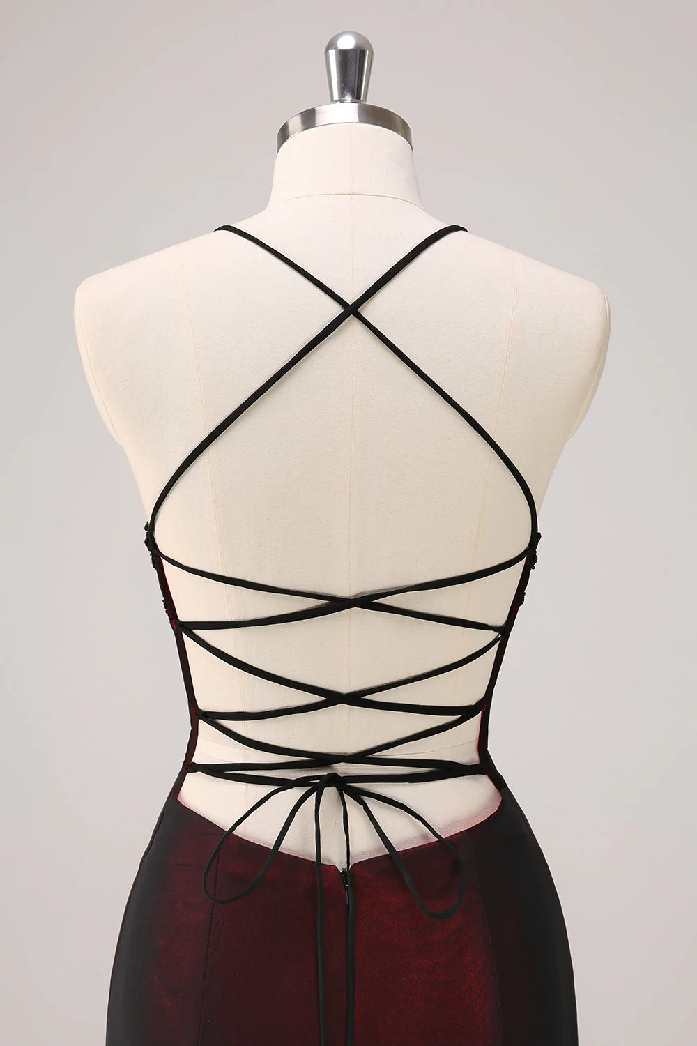 Black Red Spaghetti Straps Mermaid Bridesmaid Dress with Beading - Image 5