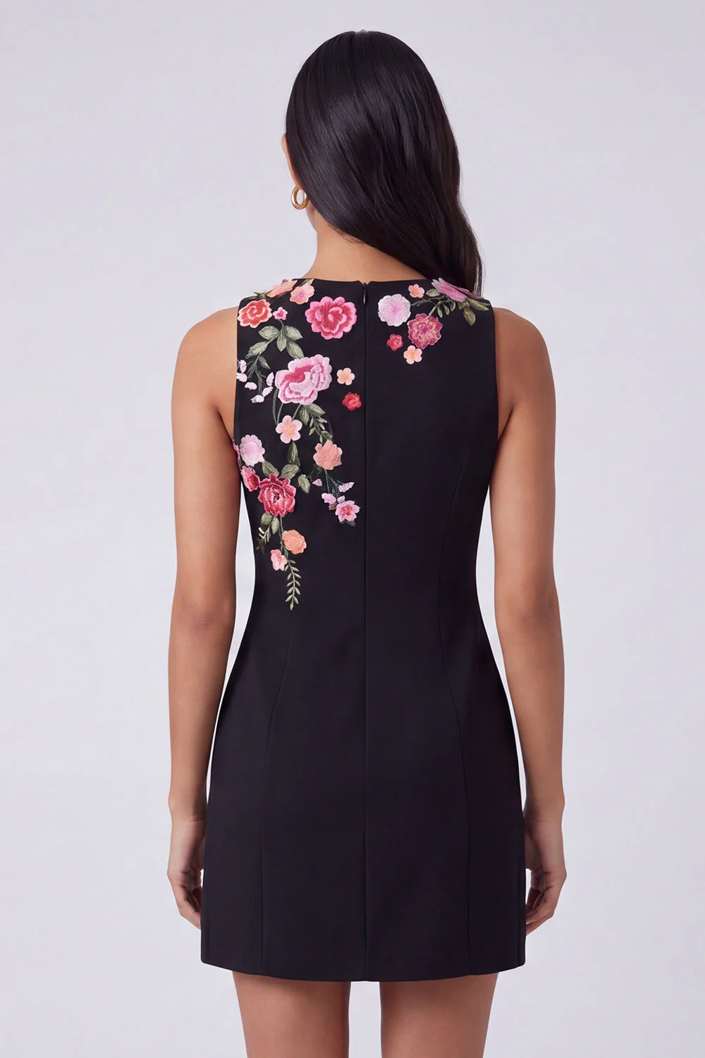Black Round Neck Bodycon Mini Floral Dress - Image 2