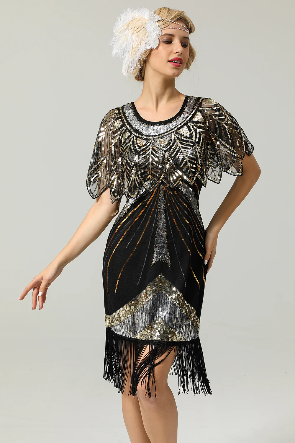 Black Sequin Glitter 1920s Cape - Image 3