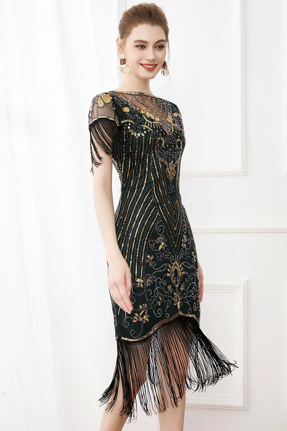 Black Sequins Bodycon 1920s Dress with Fringes - Image 11