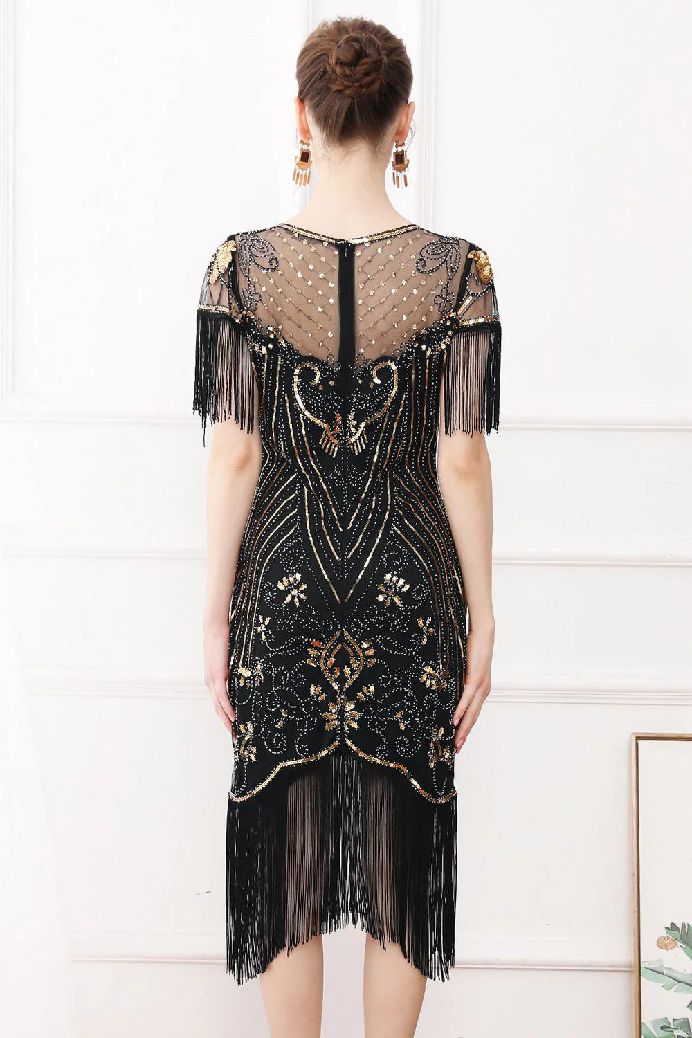 Black Sequins Bodycon 1920s Dress with Fringes - Image 2