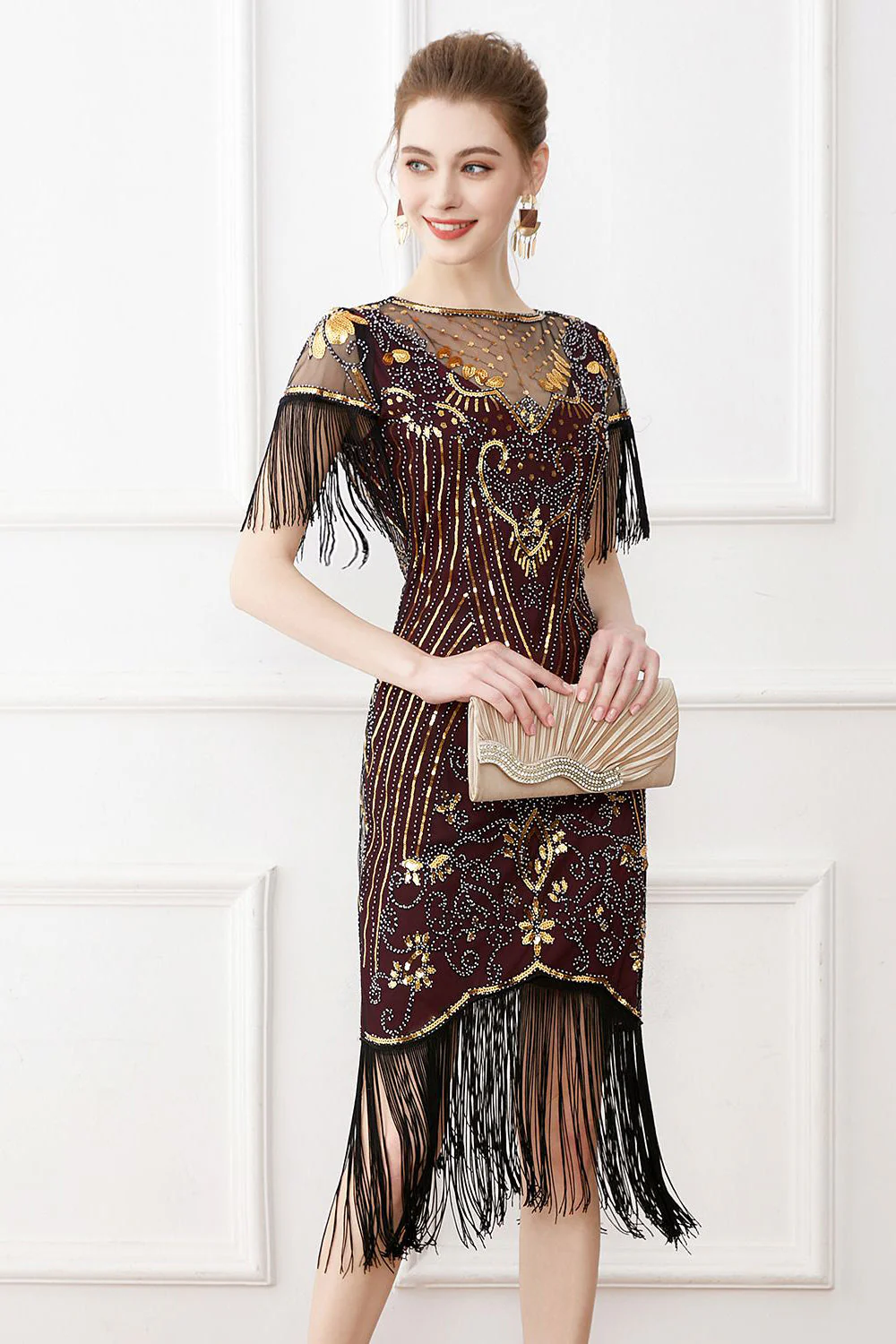 Black Sequins Bodycon 1920s Dress with Fringes - Image 4