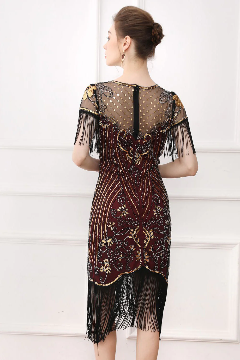 Black Sequins Bodycon 1920s Dress with Fringes - Image 5