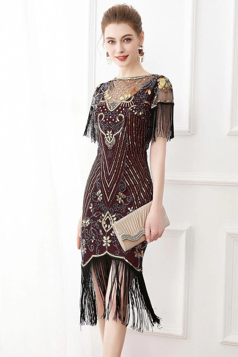 Black Sequins Bodycon 1920s Dress with Fringes - Image 6