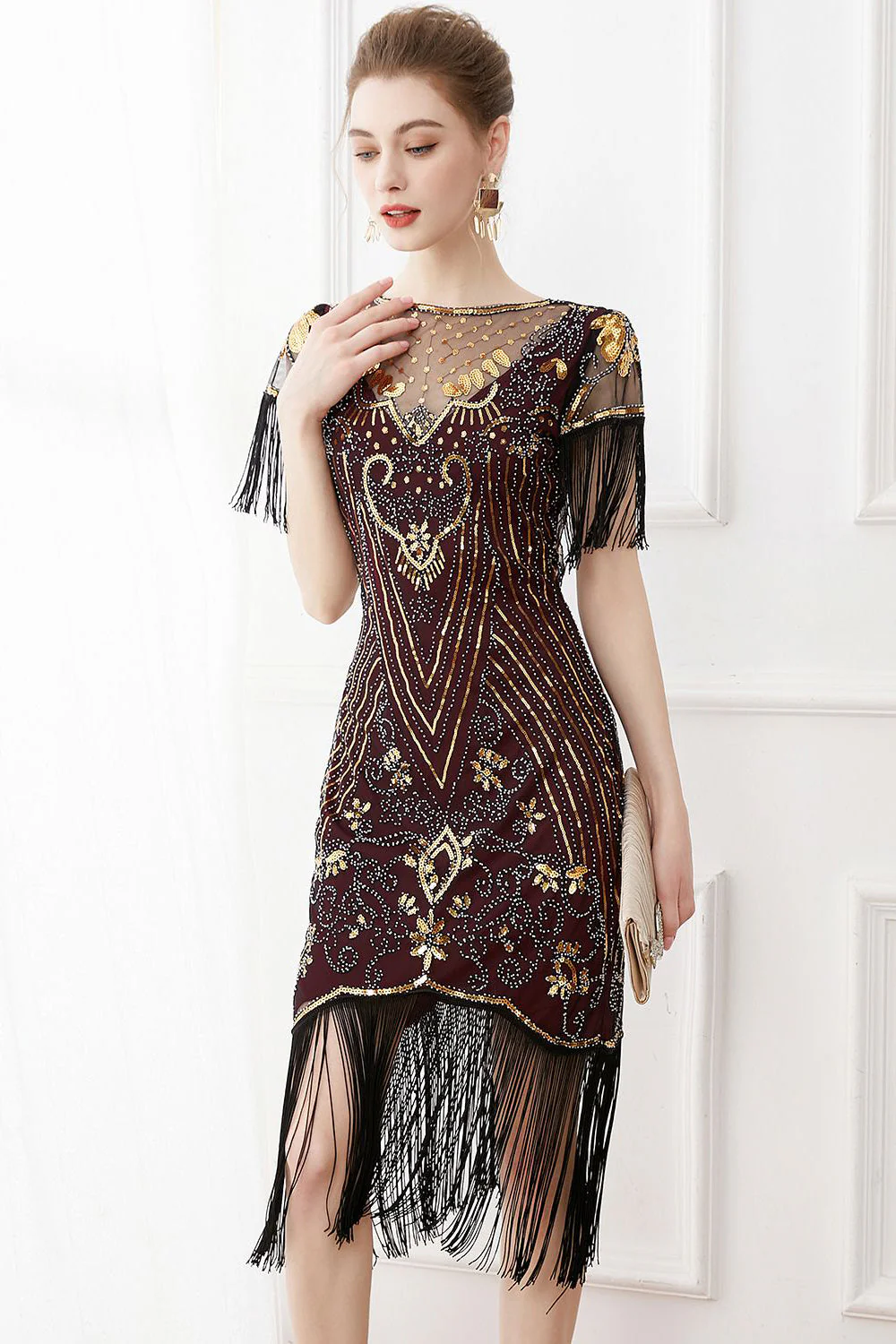Black Sequins Bodycon 1920s Dress with Fringes - Image 7