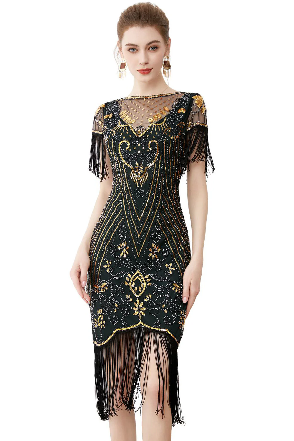 Black Sequins Bodycon 1920s Dress with Fringes - Image 8