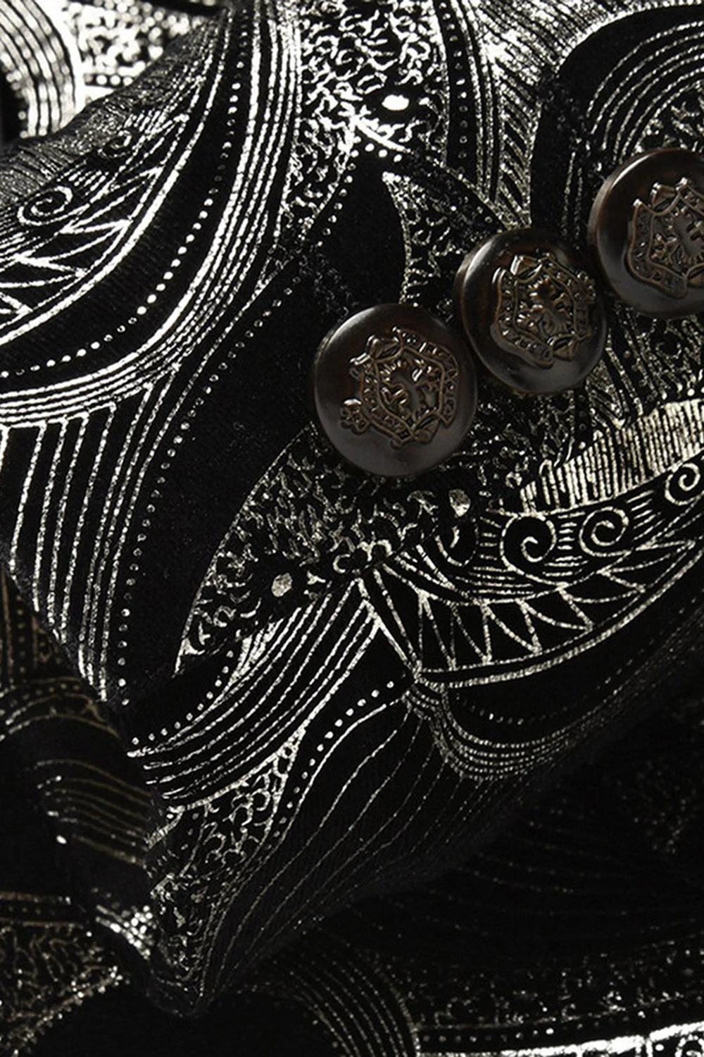Black Silver Shawl Lapel Printed Men's Suits - Image 6