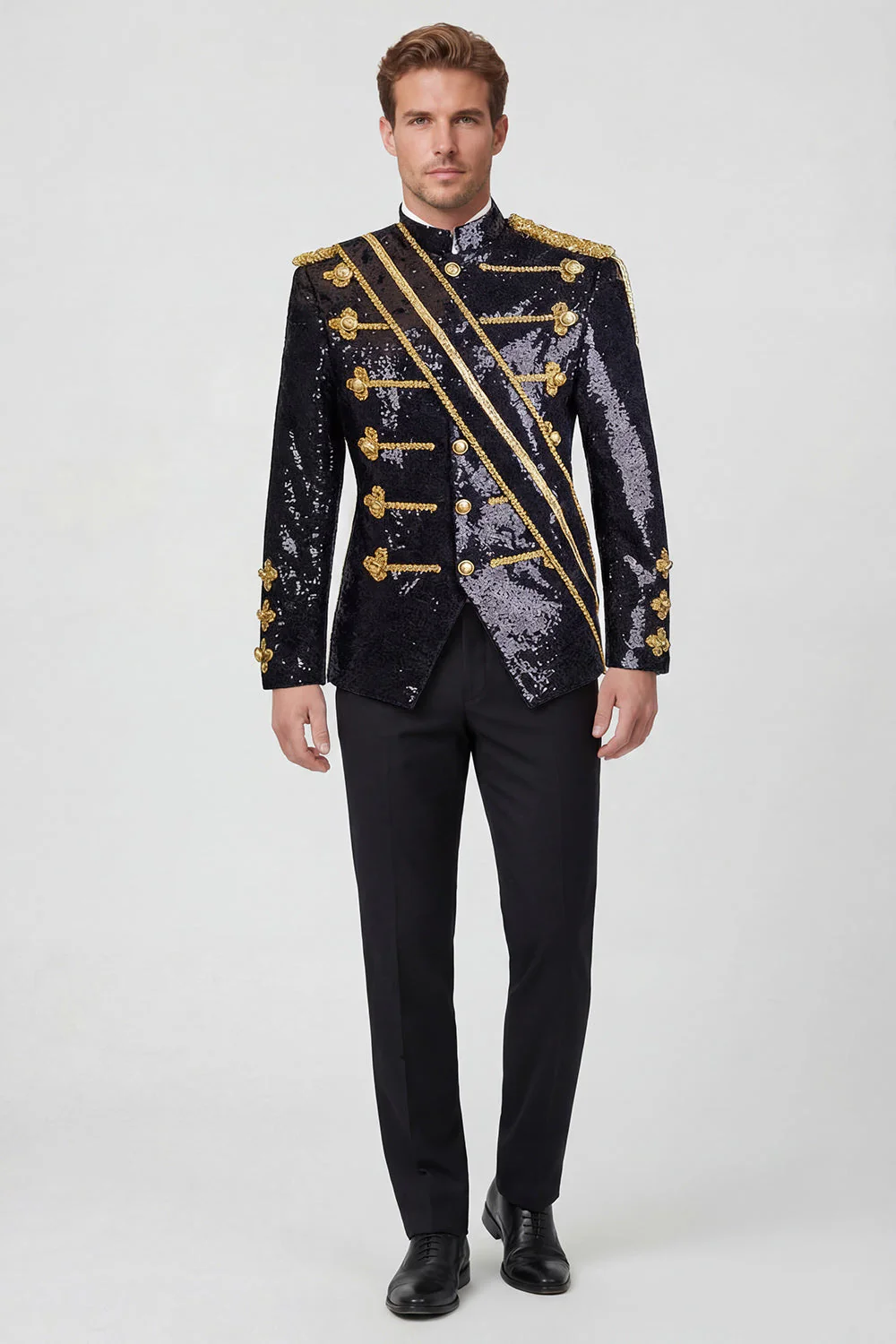 Sparkly Black Single Breasted Shawl Men's Prom Suits with Sequins - Image 3